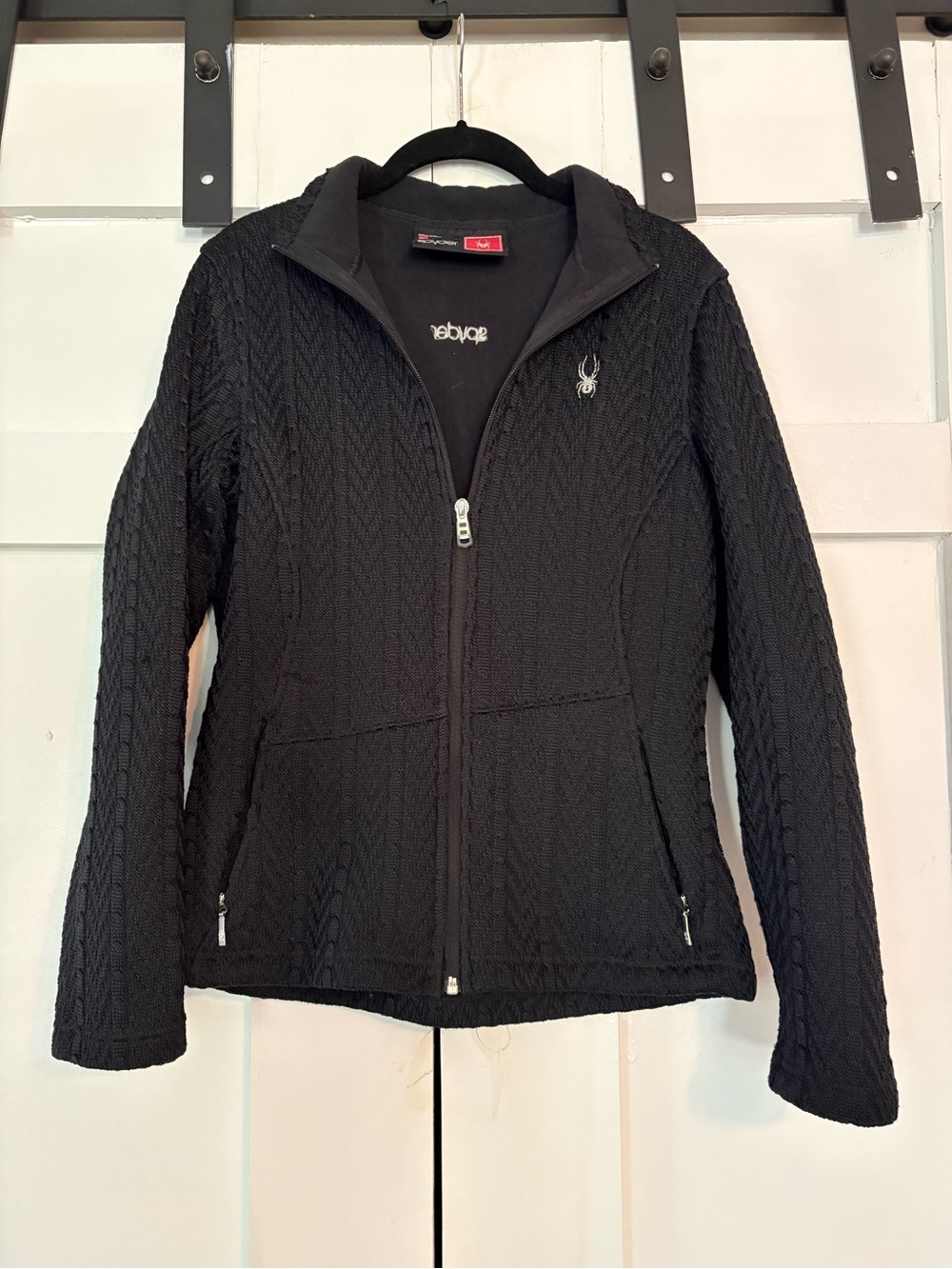 Spyder Women's Black Textured Cable-Knit Zip Jacket